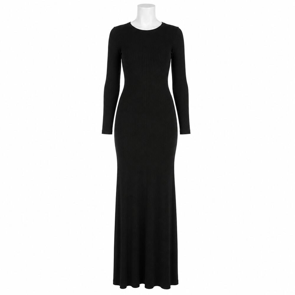Topshop Black Ribbed Bodycon Maxi Dress - Size 6
